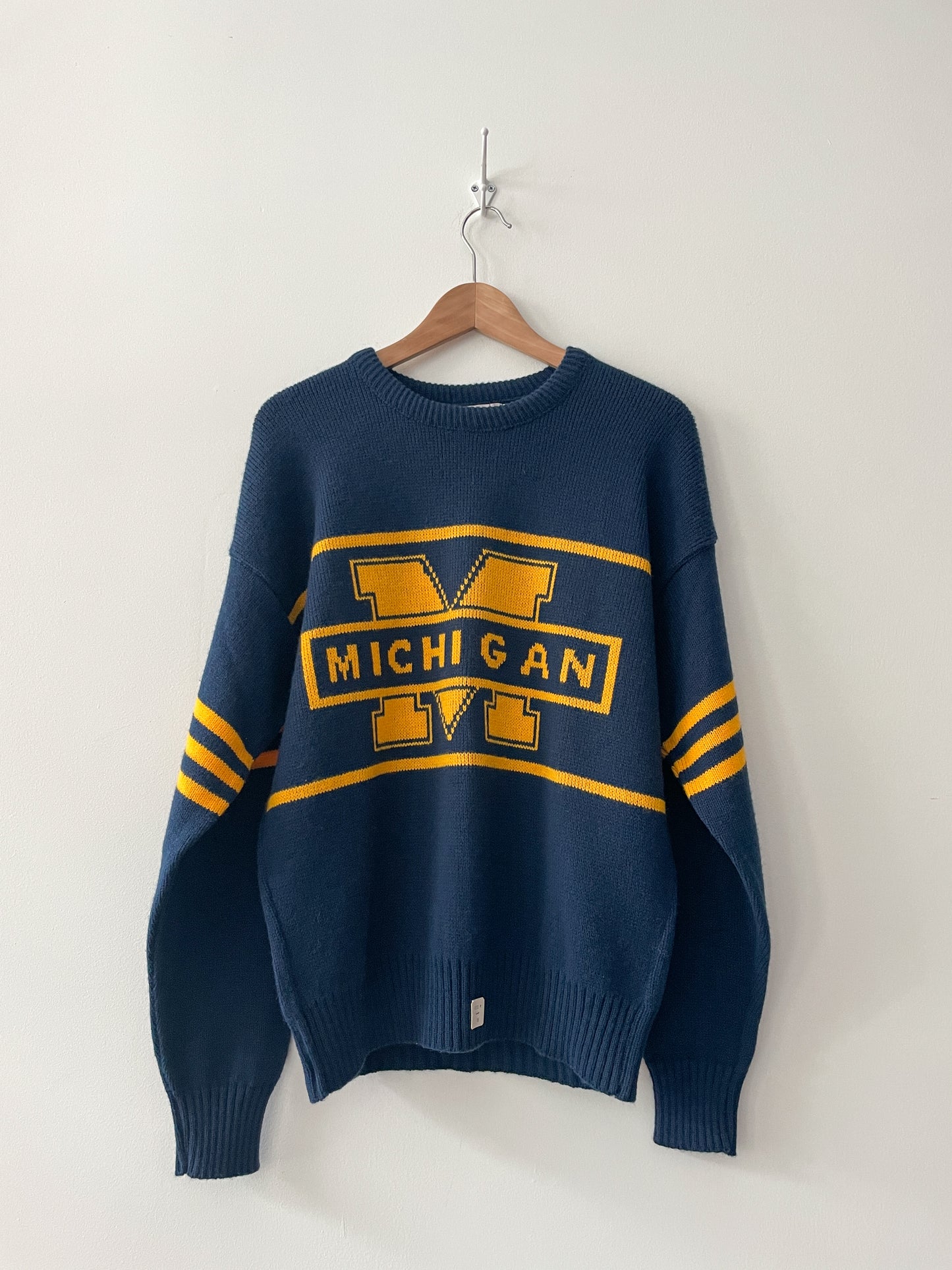 1980s Vintage University of Michigan Maize and Blue Knit Sweater 1984 Never Worn Deadstock NWT