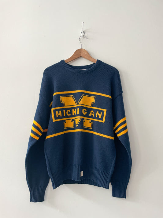 1980s Vintage University of Michigan Maize and Blue Knit Sweater 1984 Never Worn Deadstock NWT