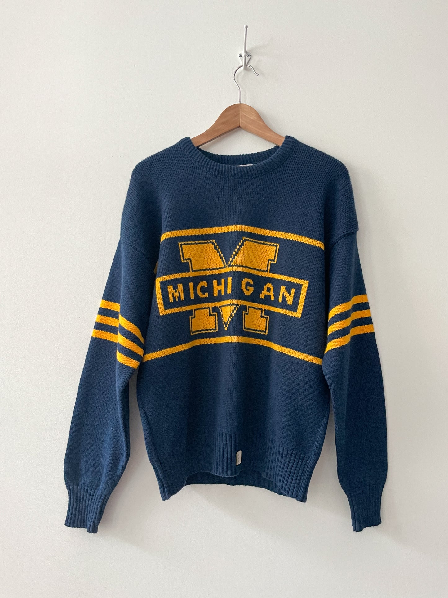 1980s Vintage University of Michigan Maize and Blue Knit Sweater 1984 Never Worn Deadstock NWT