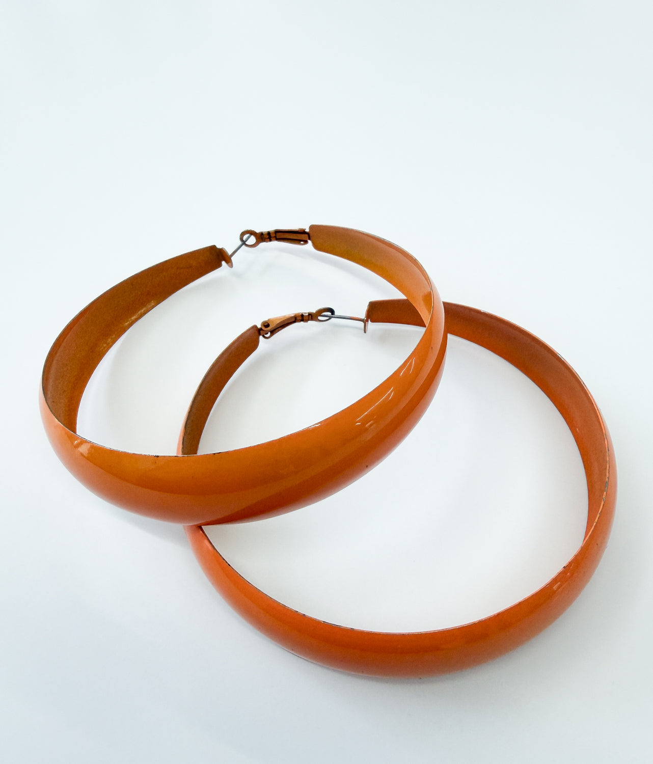 1960s Vintage Orange Hoop Metal Statement Earrings