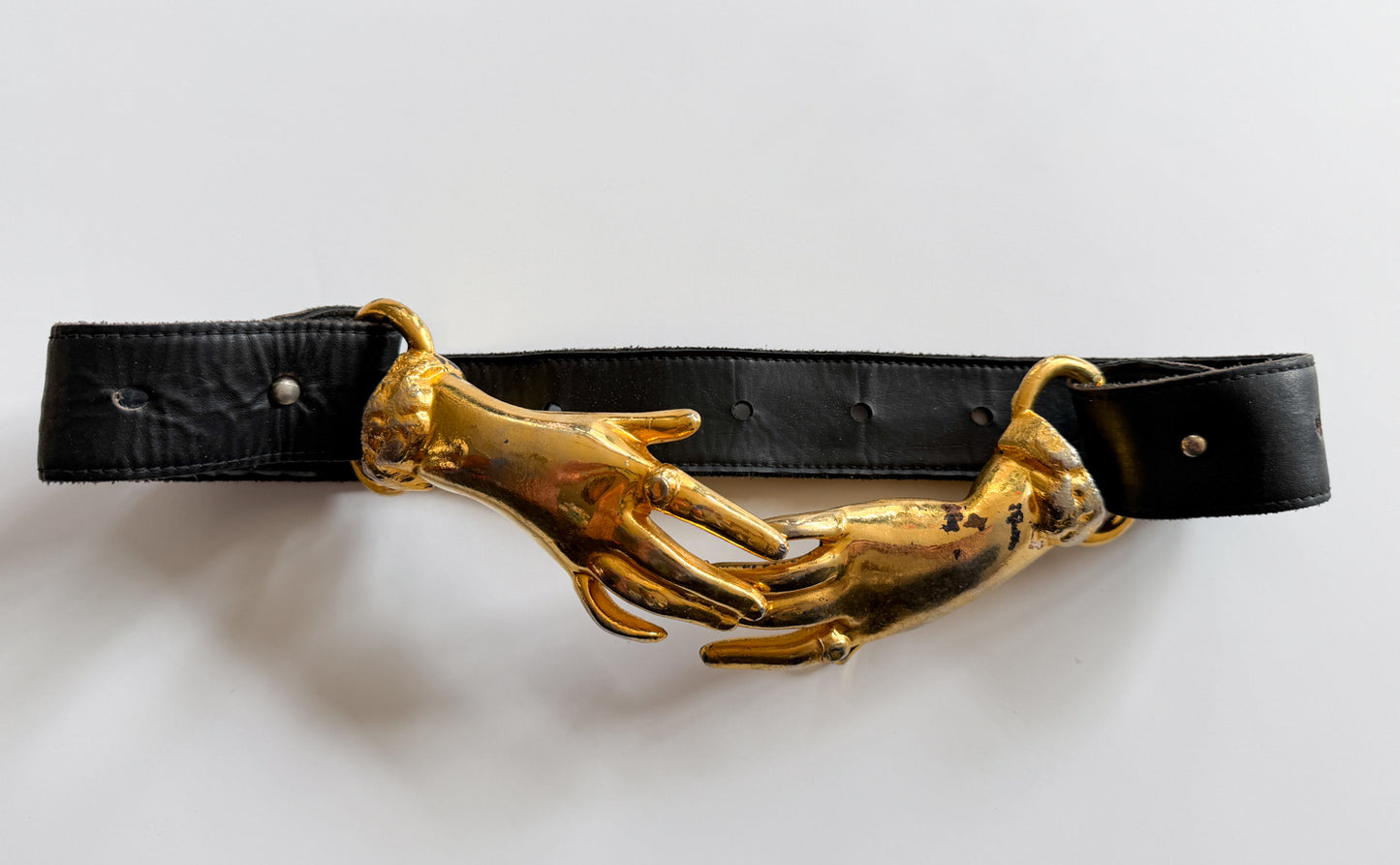 1970s Vintage Holding Hands Clasping Georges Mailian Inspired Leather Belt by Park Lane