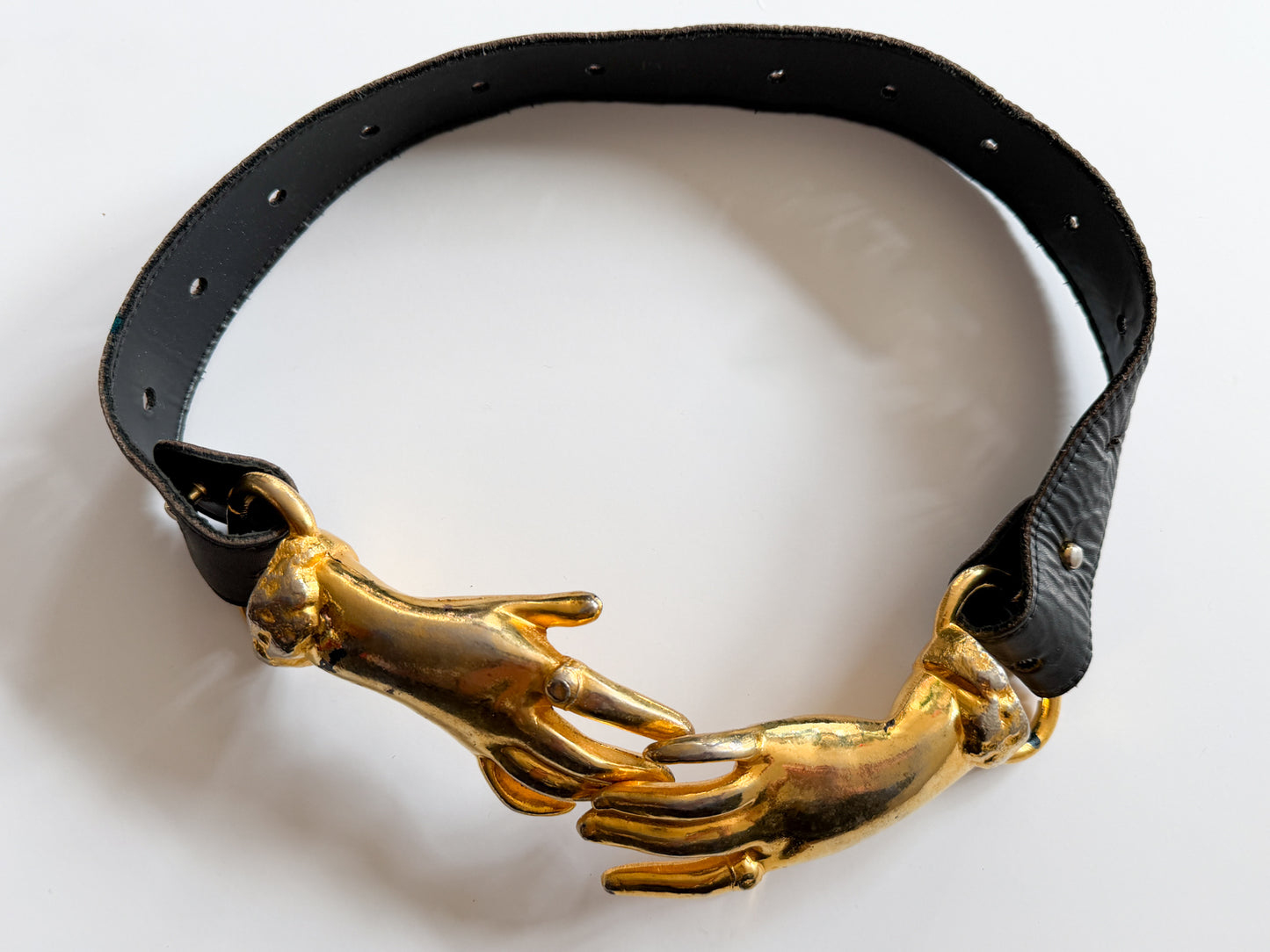 1970s Vintage Holding Hands Clasping Georges Mailian Inspired Leather Belt by Park Lane