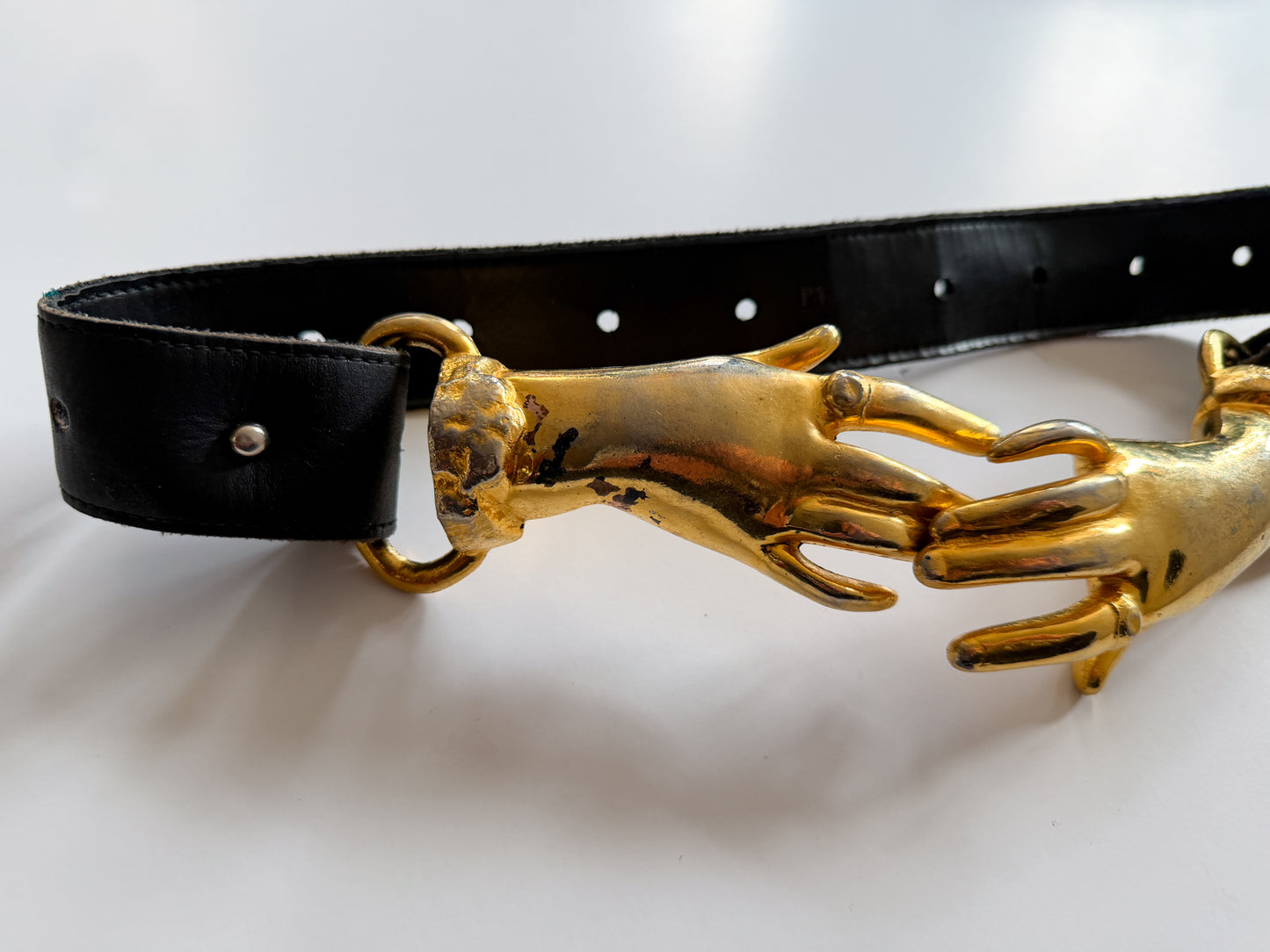 1970s Vintage Holding Hands Clasping Georges Mailian Inspired Leather Belt by Park Lane