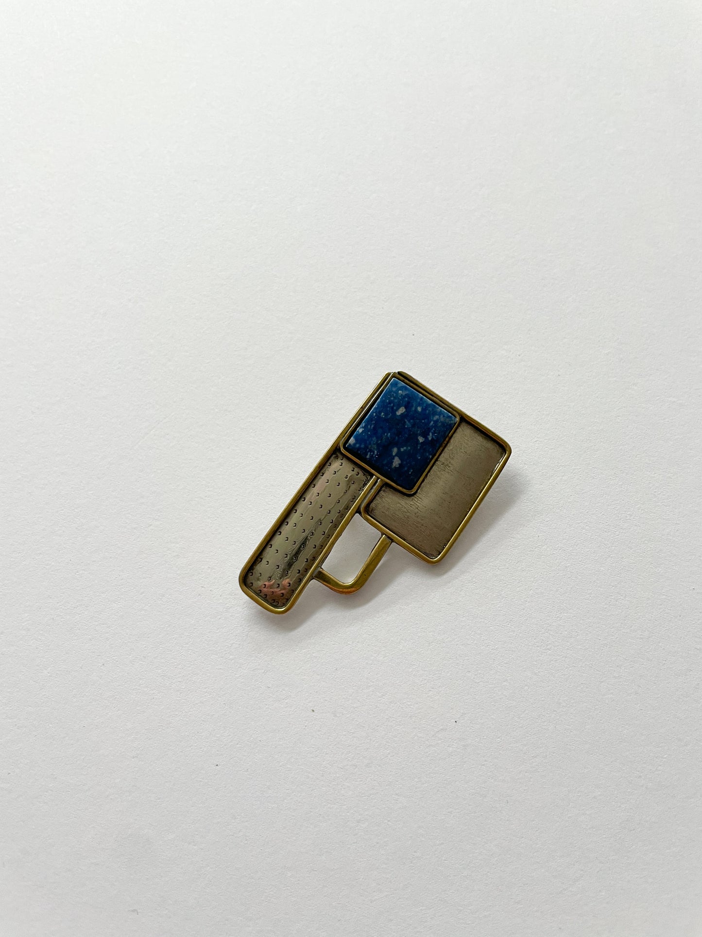 1980s Vintage Lapis & Brass Abstract Brooch Pin