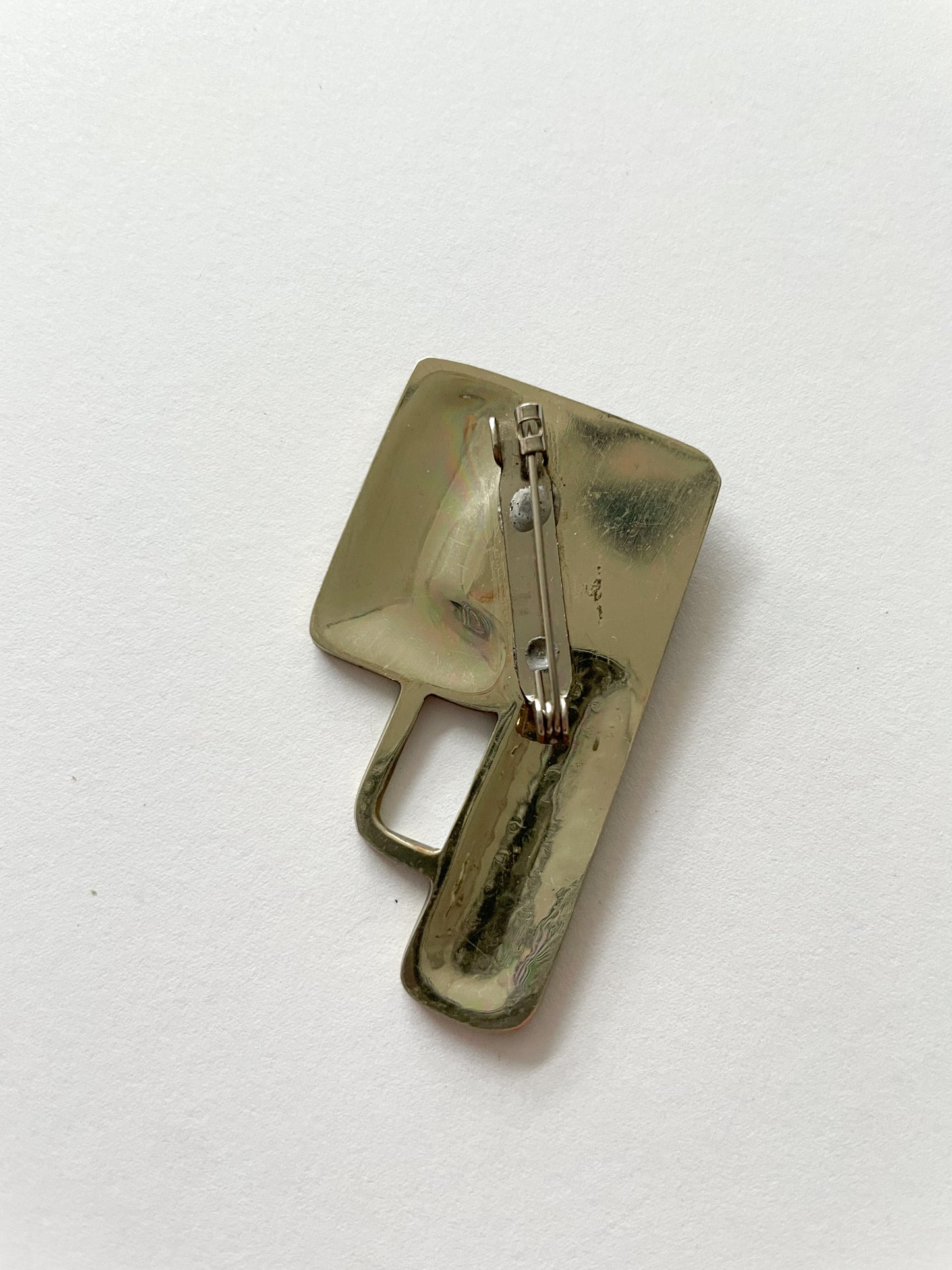 1980s Vintage Lapis & Brass Abstract Brooch Pin