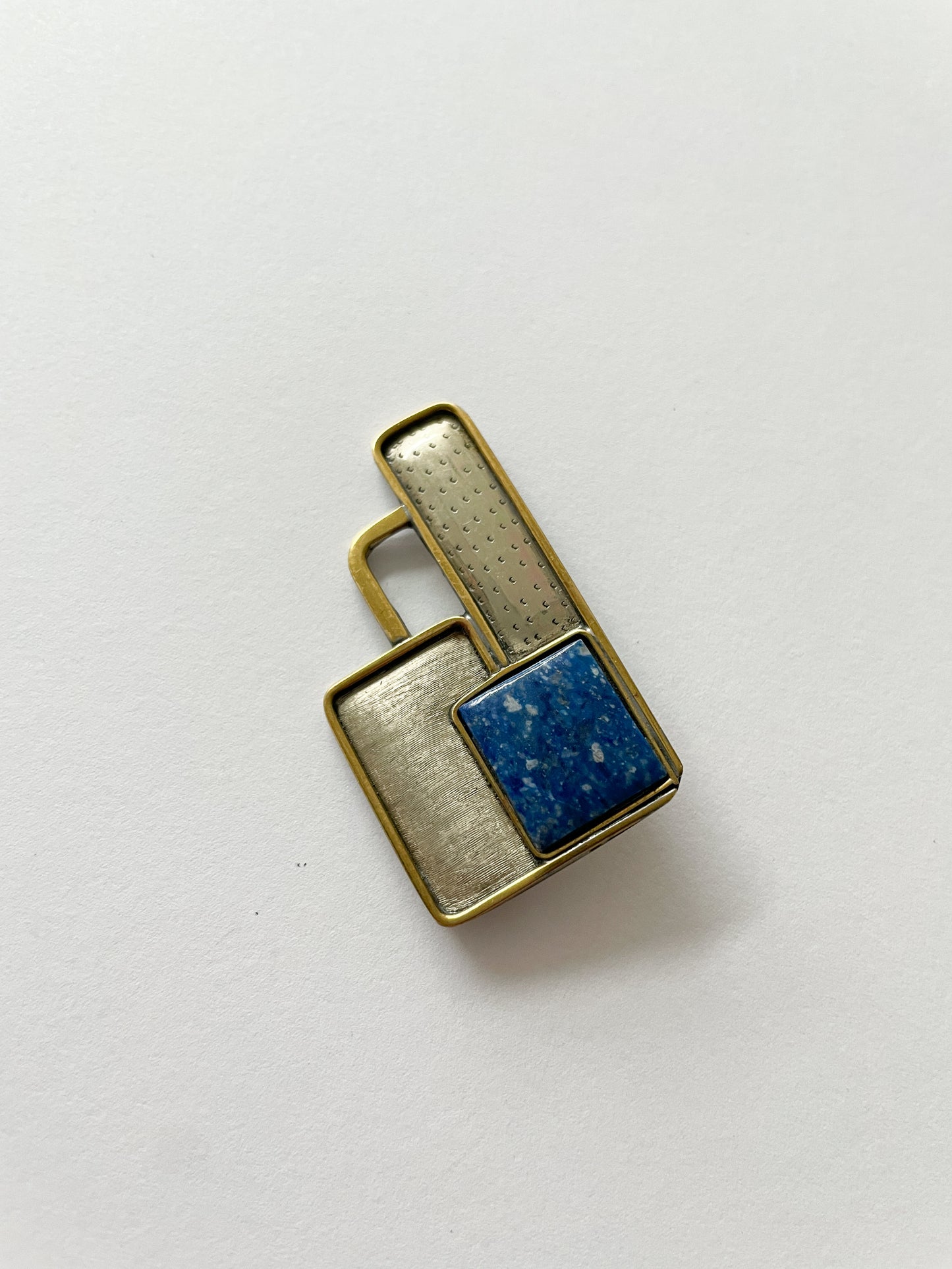 1980s Vintage Lapis & Brass Abstract Brooch Pin