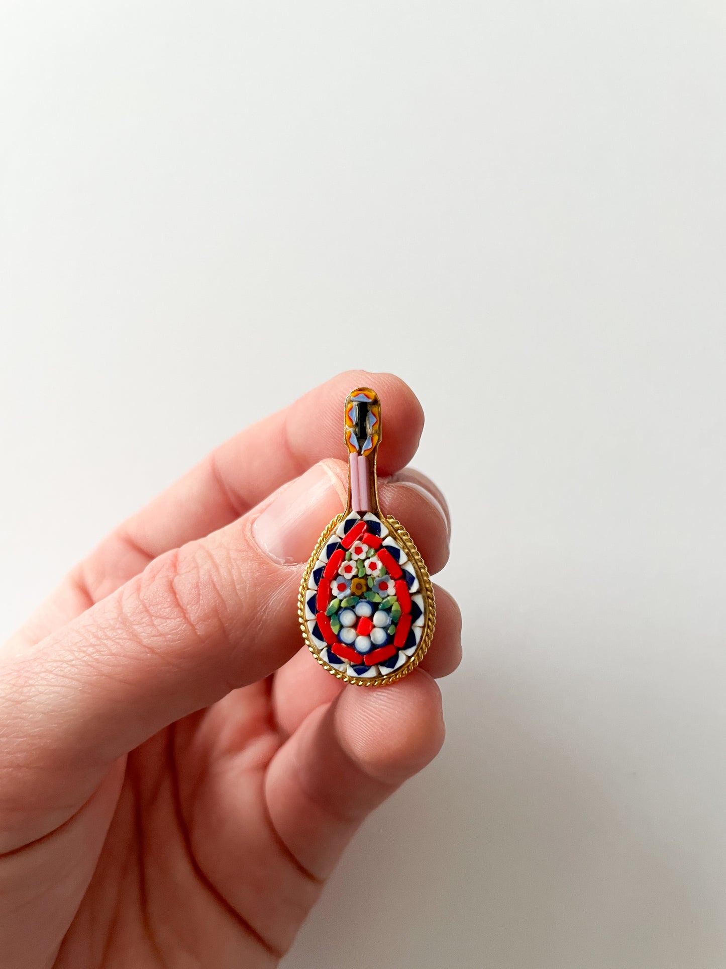 1960s Vintage Italian Mosaic Inlay Lute Guitar Brooch