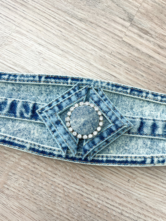 1990s Vintage Stone Wash Belt With Rhinestones - OSFM