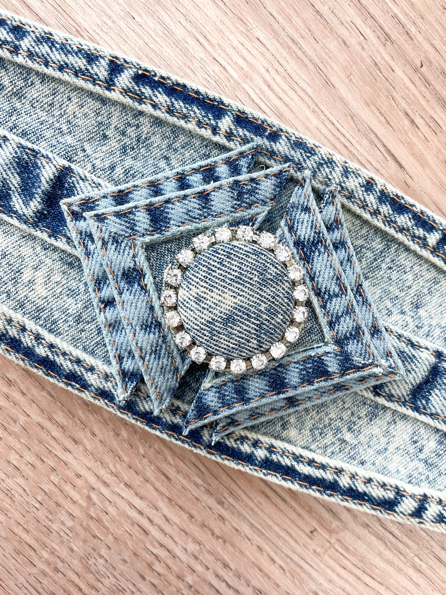 1990s Vintage Stone Wash Belt With Rhinestones - OSFM