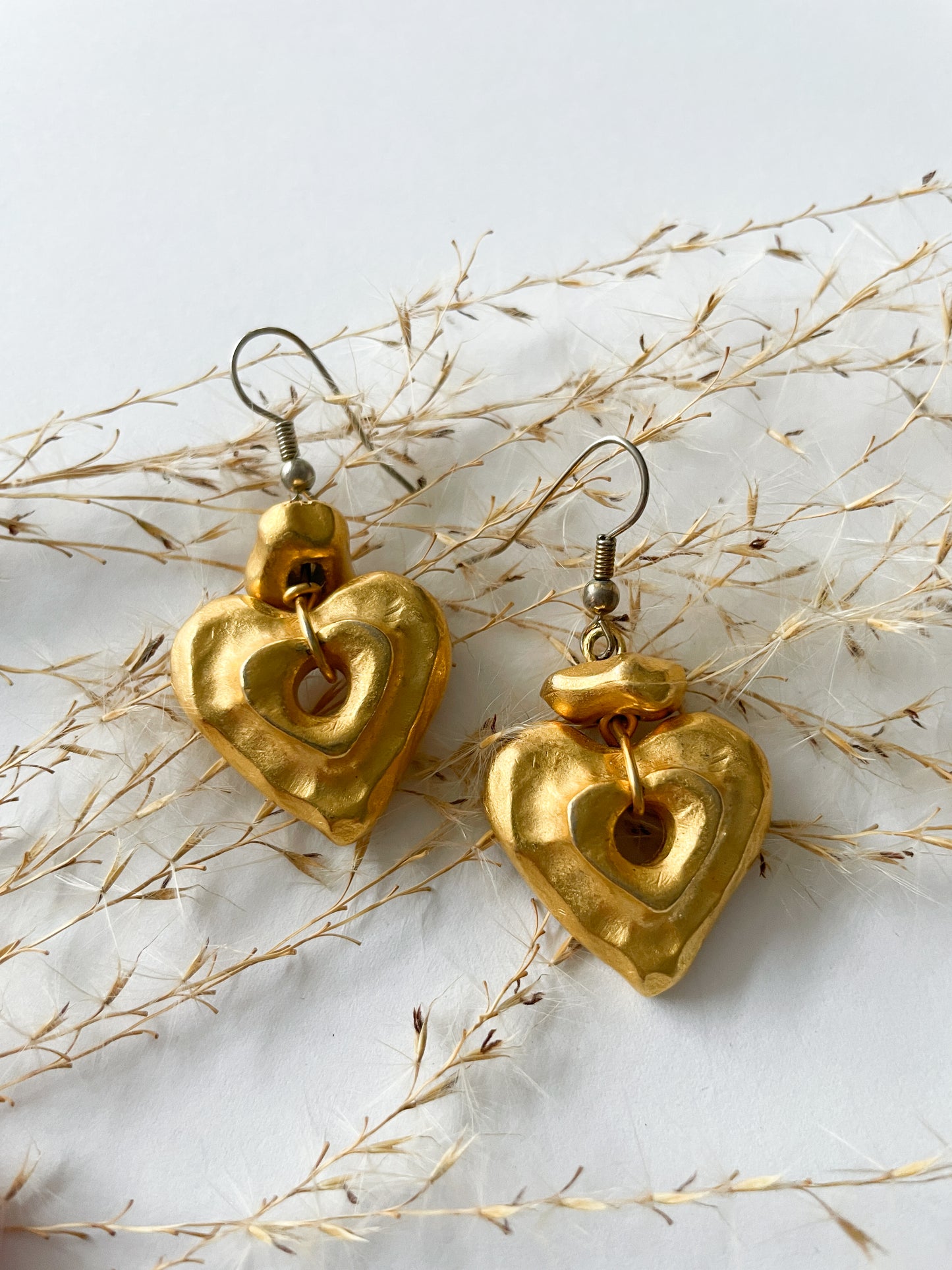 1980s Vintage Golden Chunky Heart Earrings