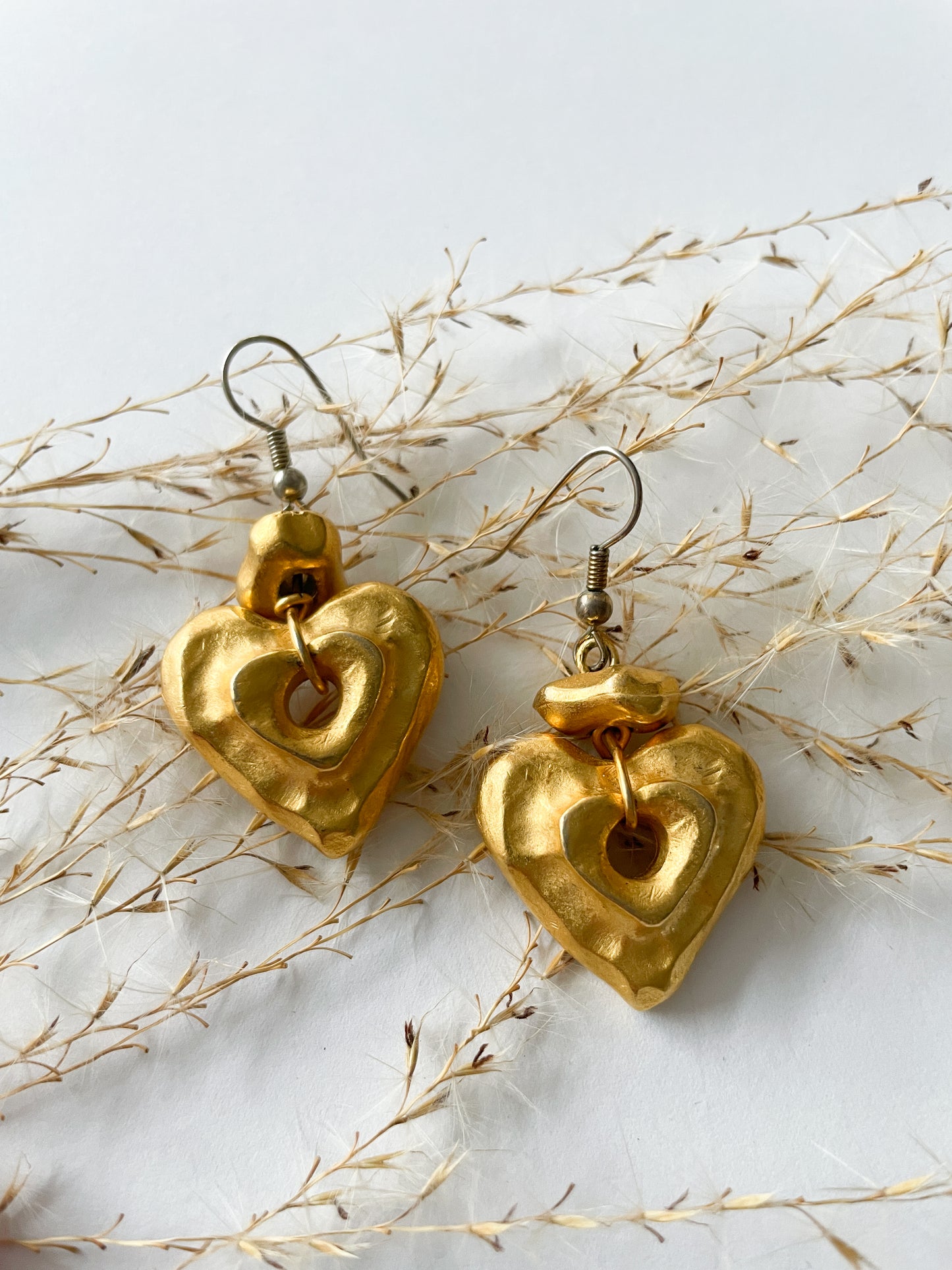 1980s Vintage Golden Chunky Heart Earrings