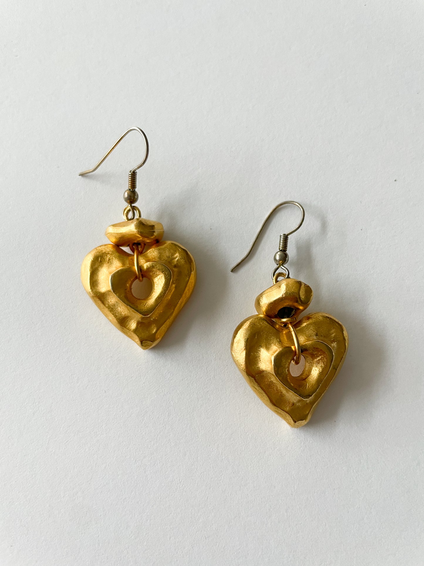 1980s Vintage Golden Chunky Heart Earrings