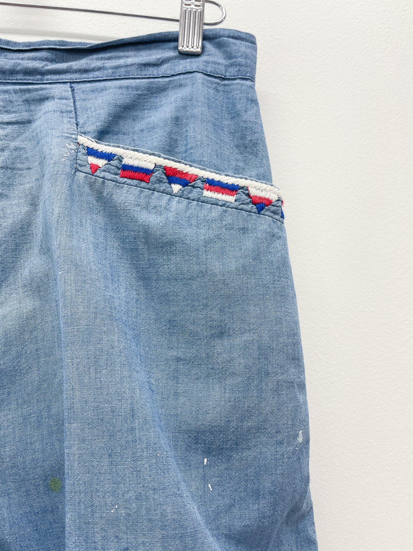 1950s Vintage Embroidered Chambray High Waist Shorts