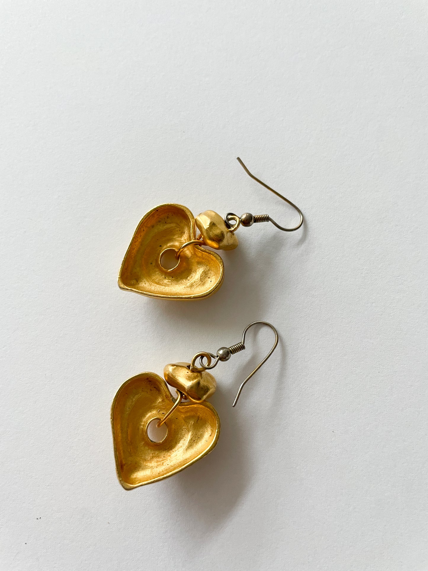 1980s Vintage Golden Chunky Heart Earrings
