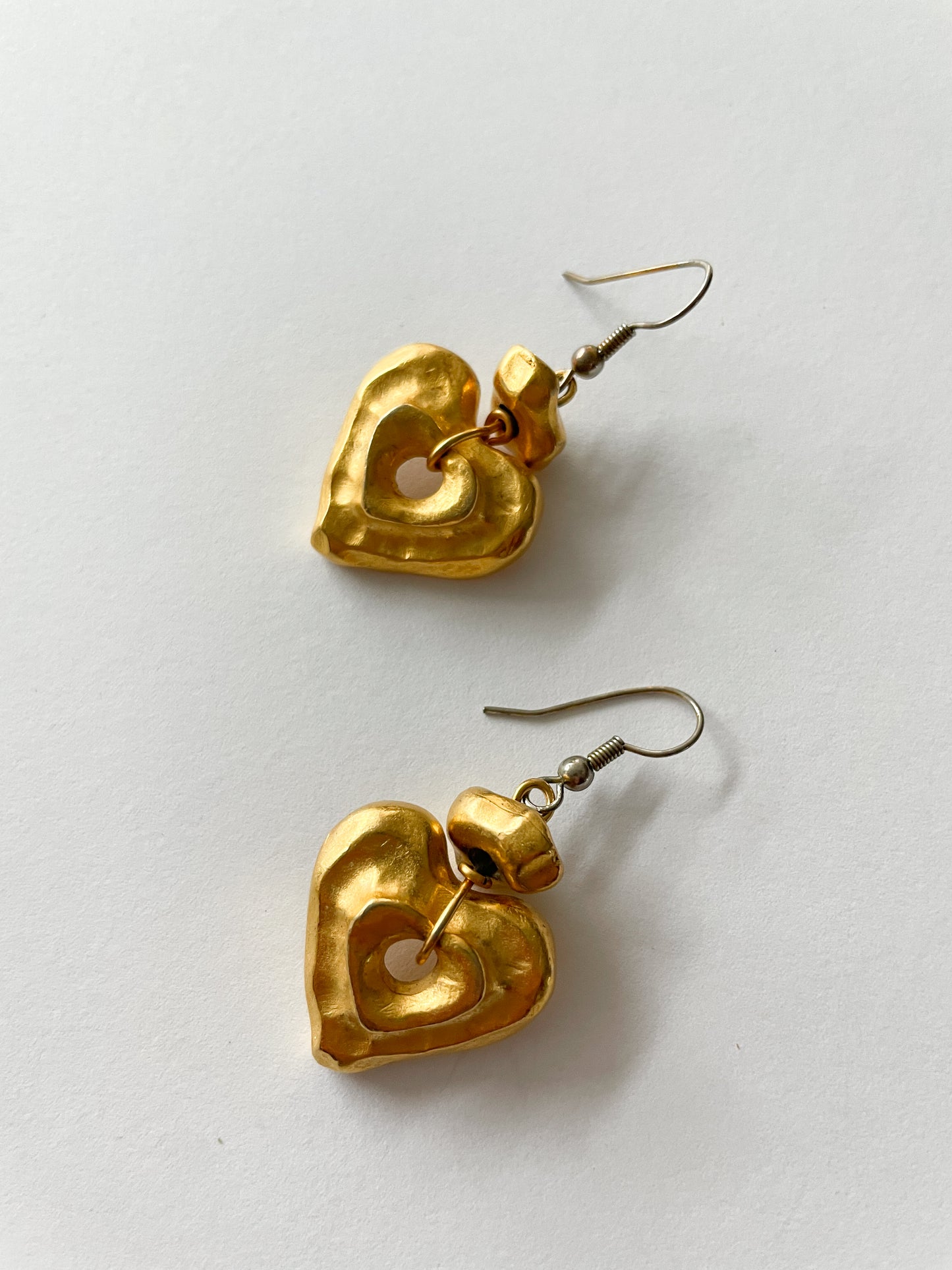 1980s Vintage Golden Chunky Heart Earrings