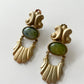 1980s Vintage Scalloped Gold and Green Clip On Earrings