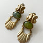 1980s Vintage Scalloped Gold and Green Clip On Earrings