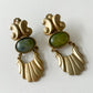 1980s Vintage Scalloped Gold and Green Clip On Earrings