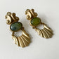 1980s Vintage Scalloped Gold and Green Clip On Earrings