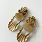 1980s Vintage Scalloped Gold and Green Clip On Earrings