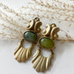 1980s Vintage Scalloped Gold and Green Clip On Earrings