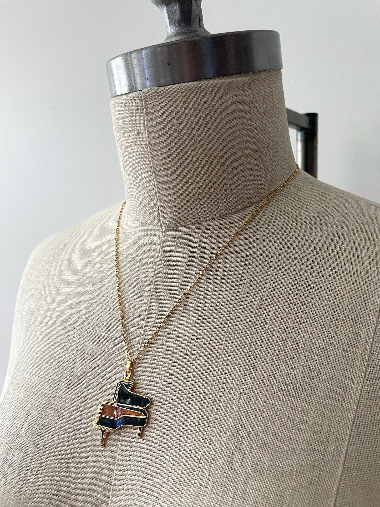 1980s Vintage Grand Piano Pendant Necklace
