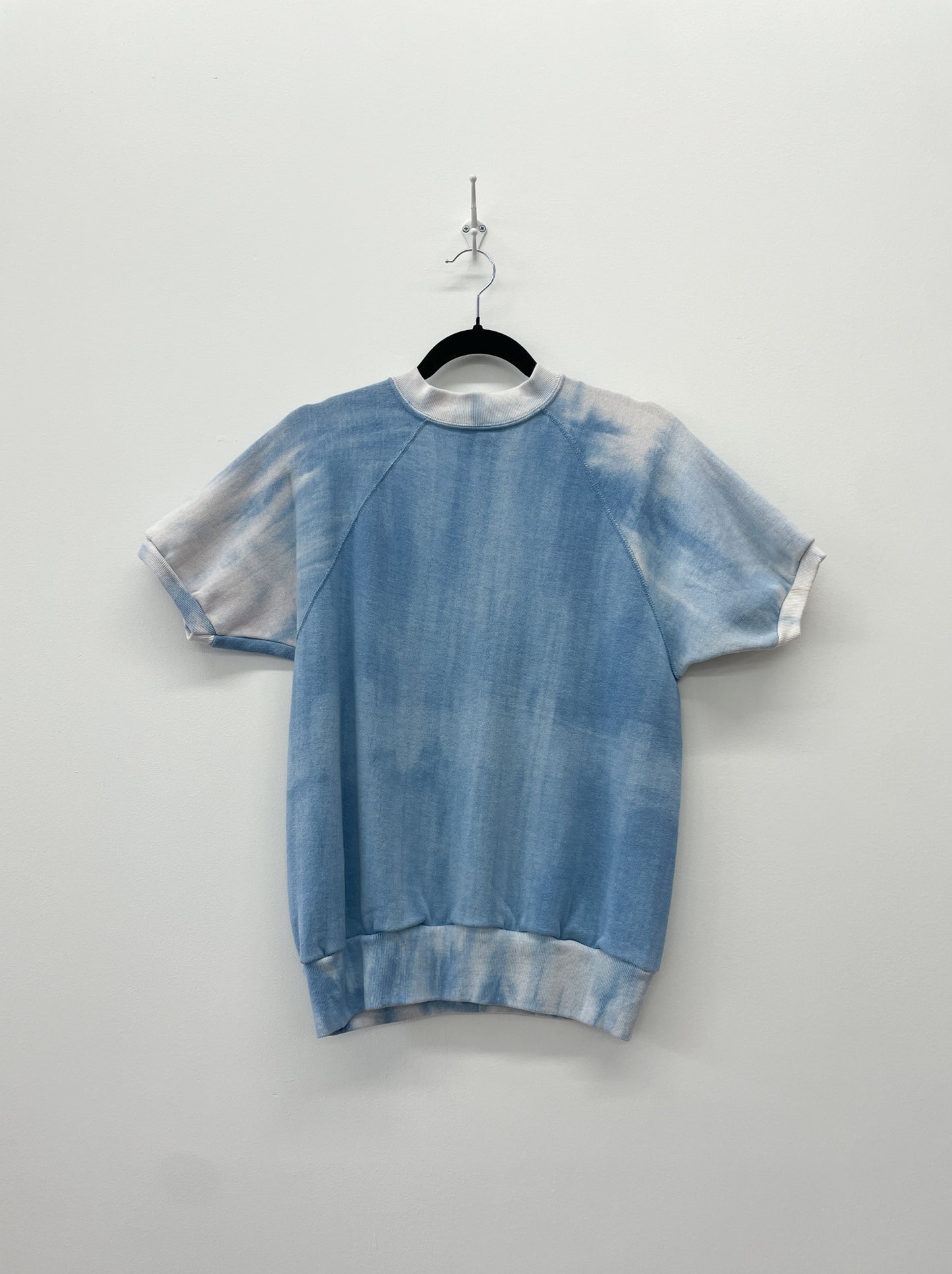 1970's Cloud Tie Dye Baby Blue Short Sleeve Crewneck Sweatshirt