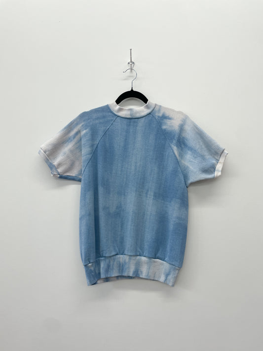 1970's Cloud Tie Dye Baby Blue Short Sleeve Crewneck Sweatshirt