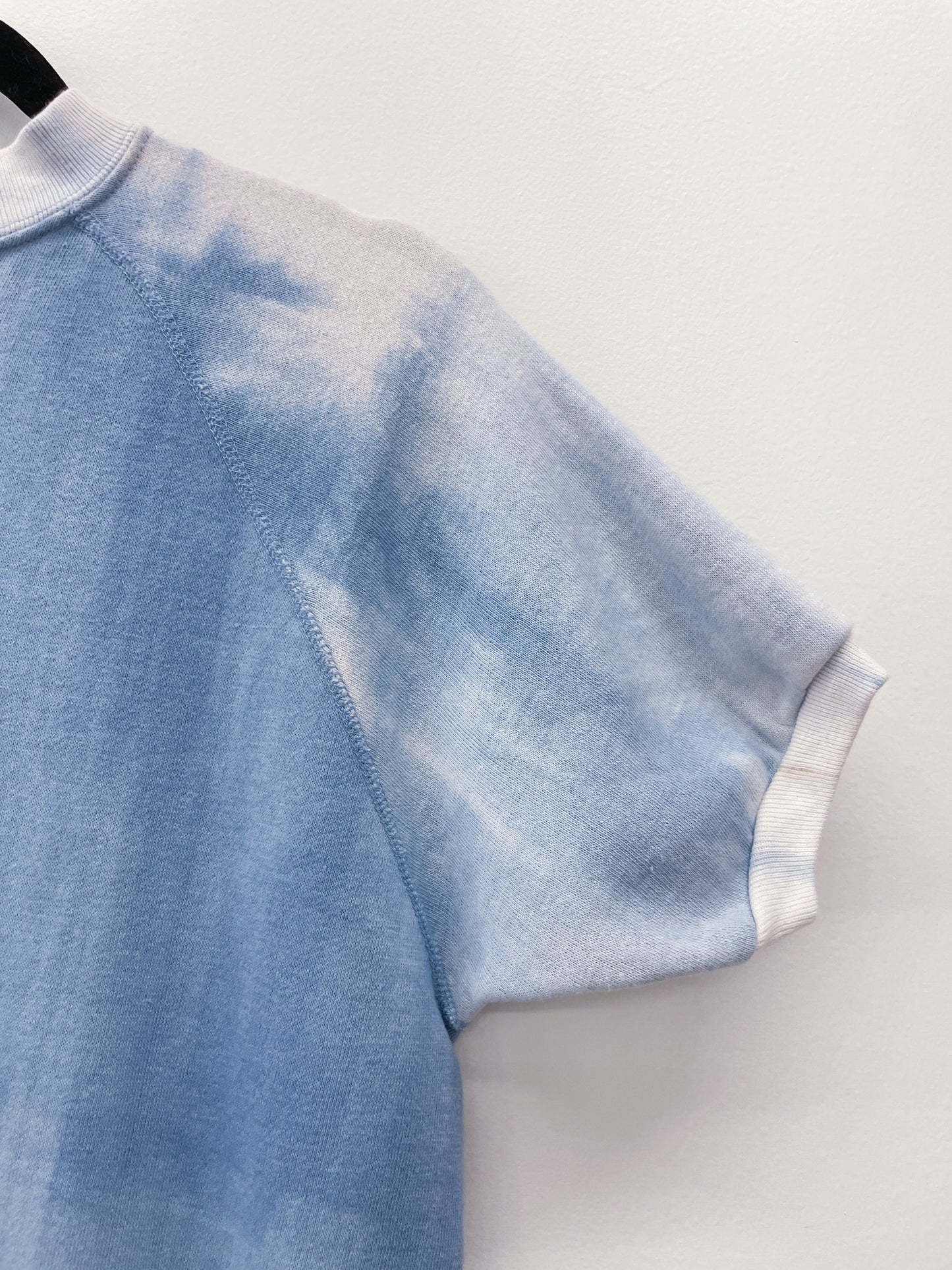 1970's Cloud Tie Dye Baby Blue Short Sleeve Crewneck Sweatshirt