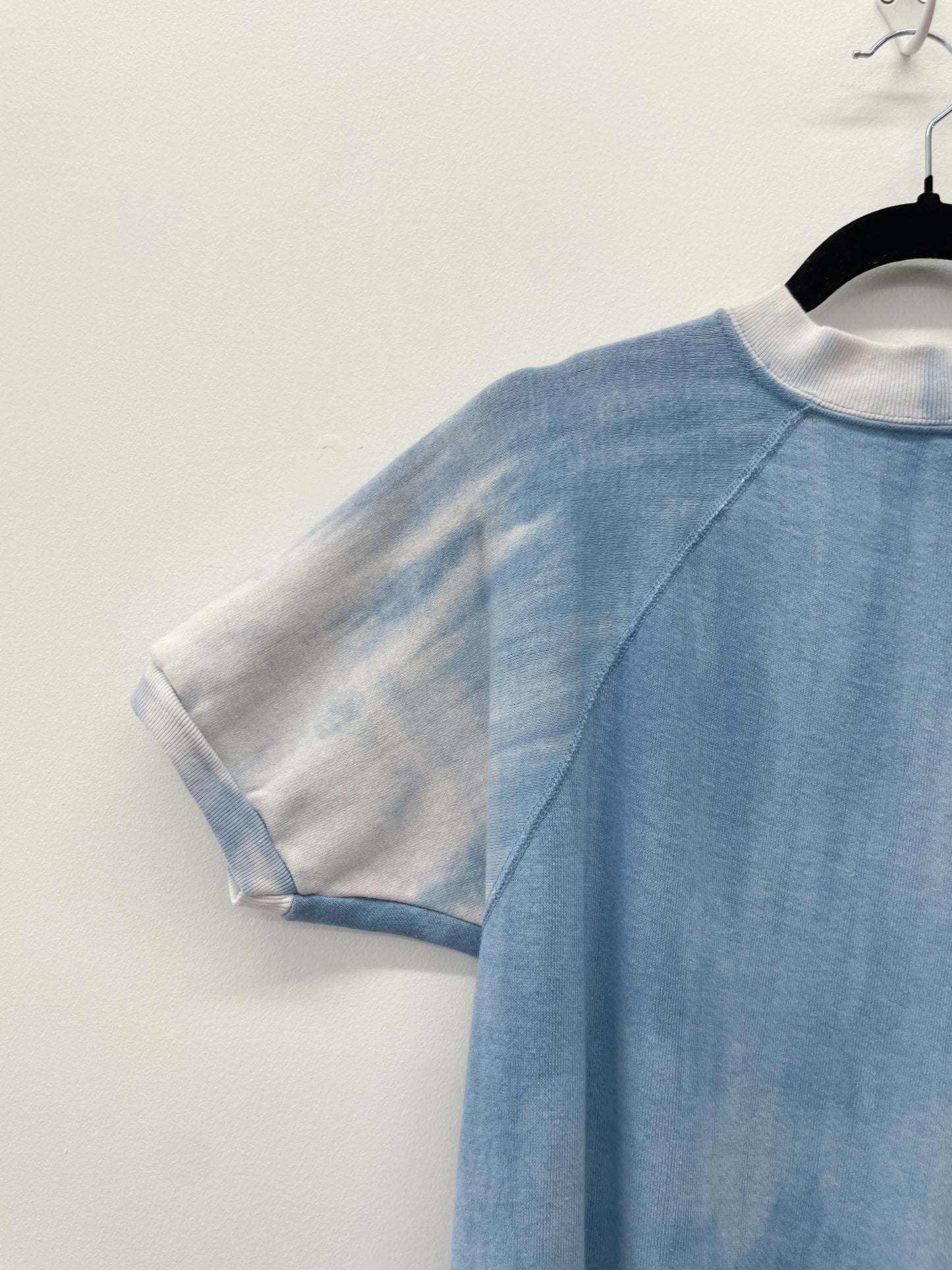 1970's Cloud Tie Dye Baby Blue Short Sleeve Crewneck Sweatshirt
