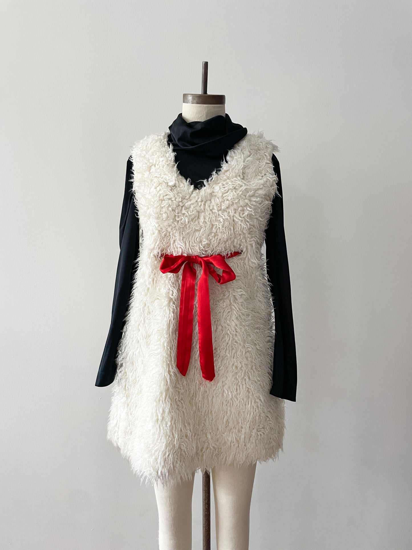 1960's Vintage White Fuzzy Snowball Mod Mini Dress