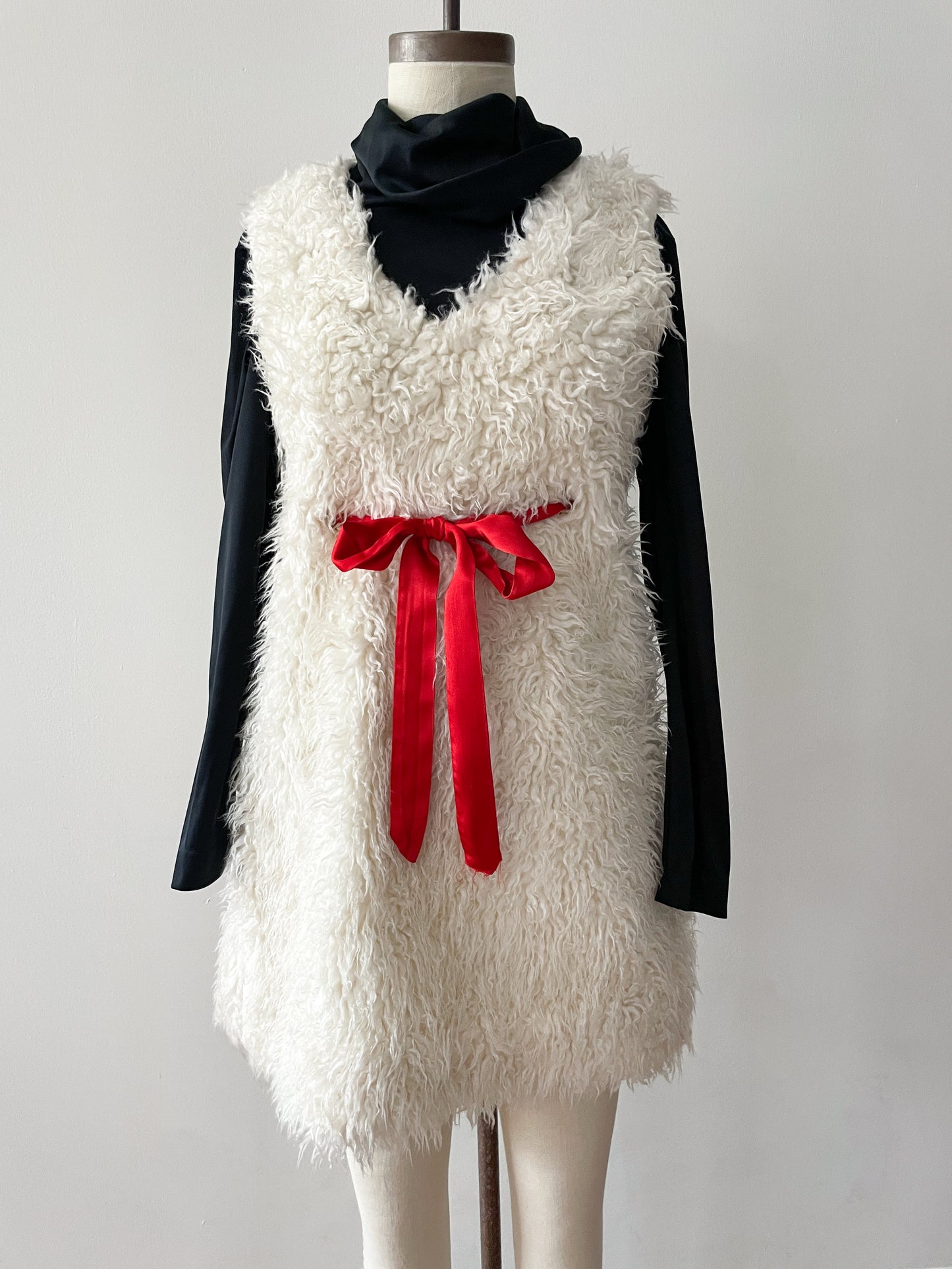 1960's Vintage White Fuzzy Snowball Mod Mini Dress