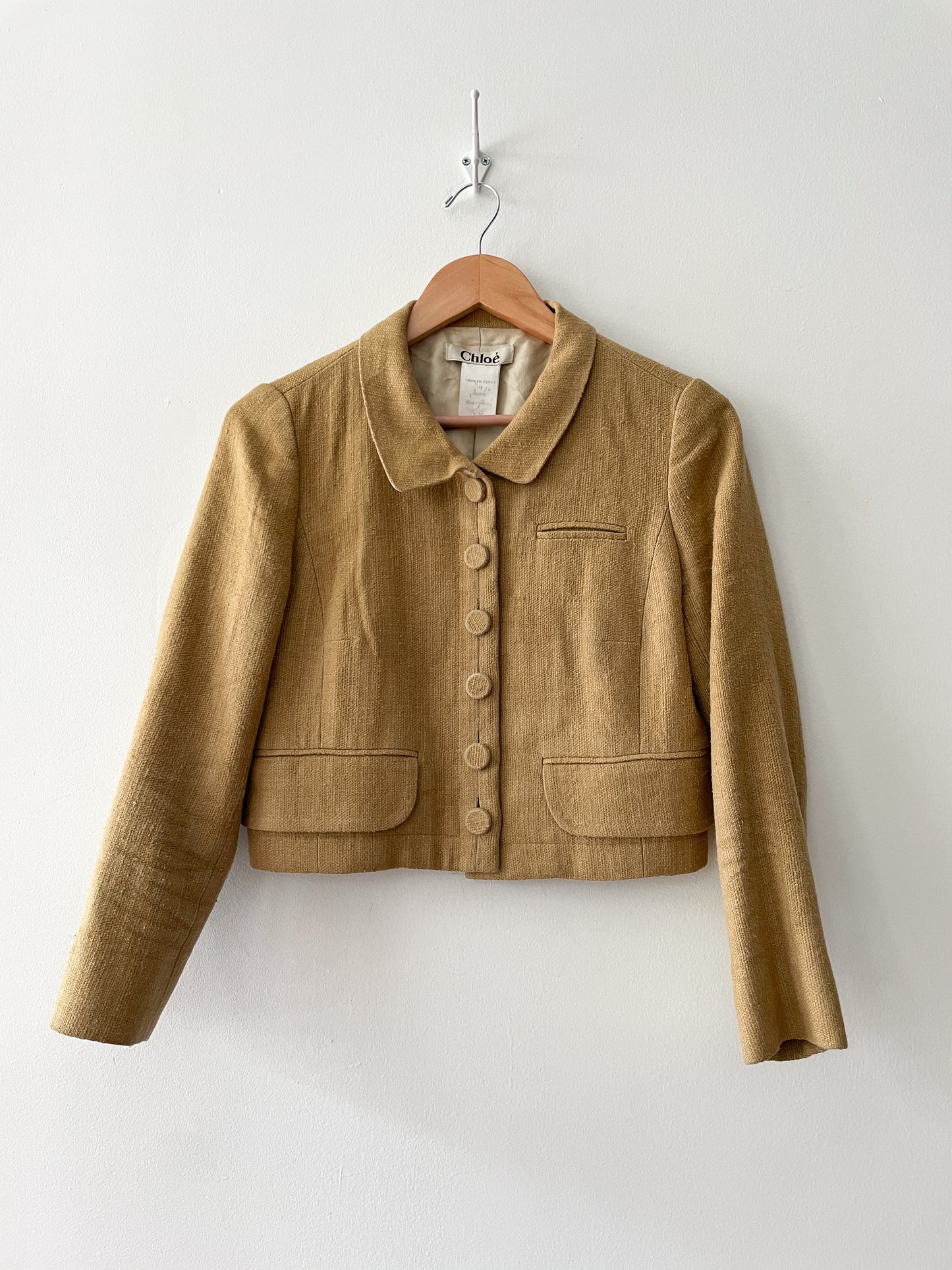 2000s Y2K Designer Chloé Made in France Crop Linen & Silk Blazer 2007 Spring