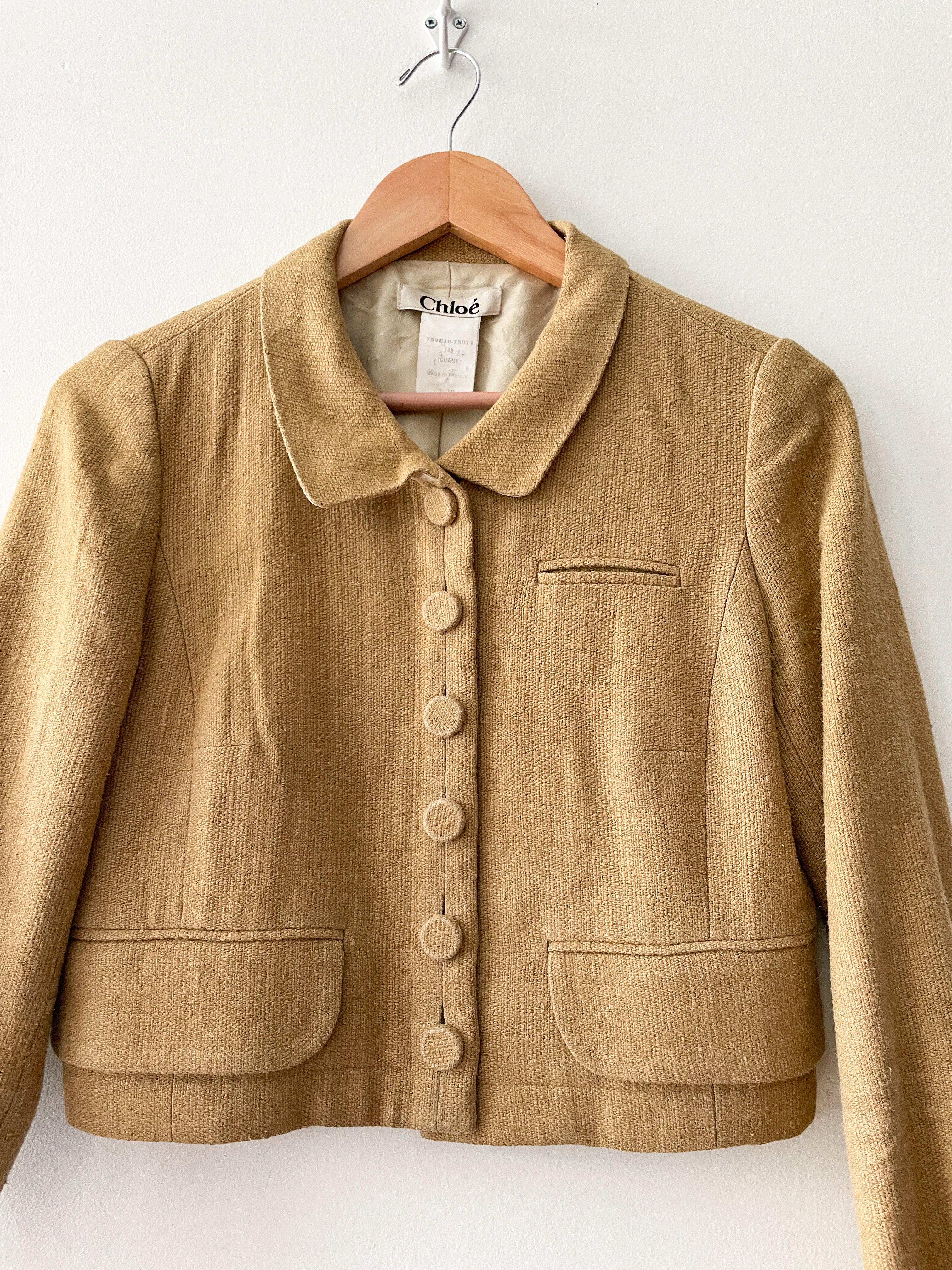 2000s Y2K Designer Chloé Made in France Crop Linen & Silk Blazer
