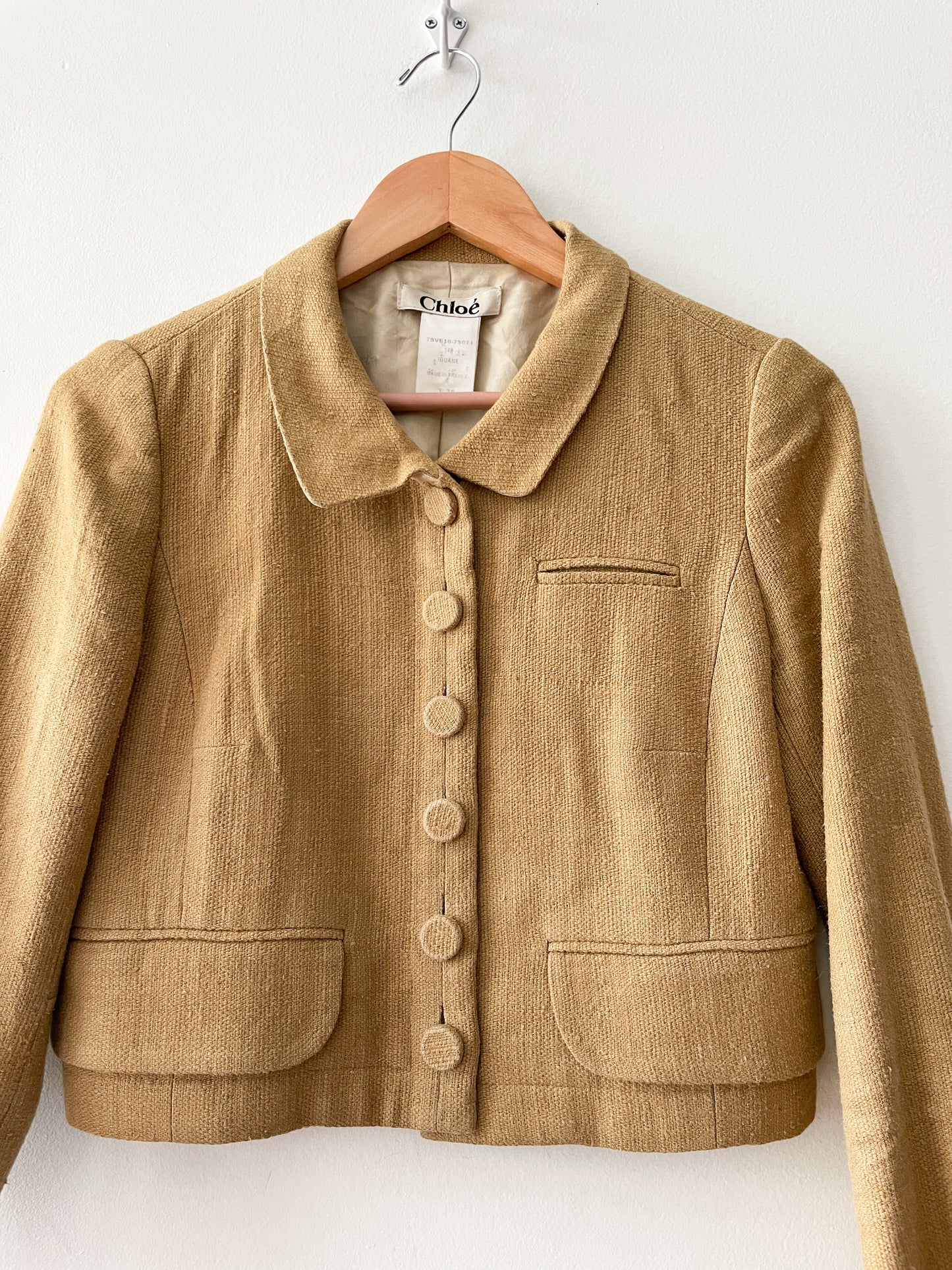 2000s Y2K Designer Chloé Made in France Crop Linen & Silk Blazer 2007 Spring