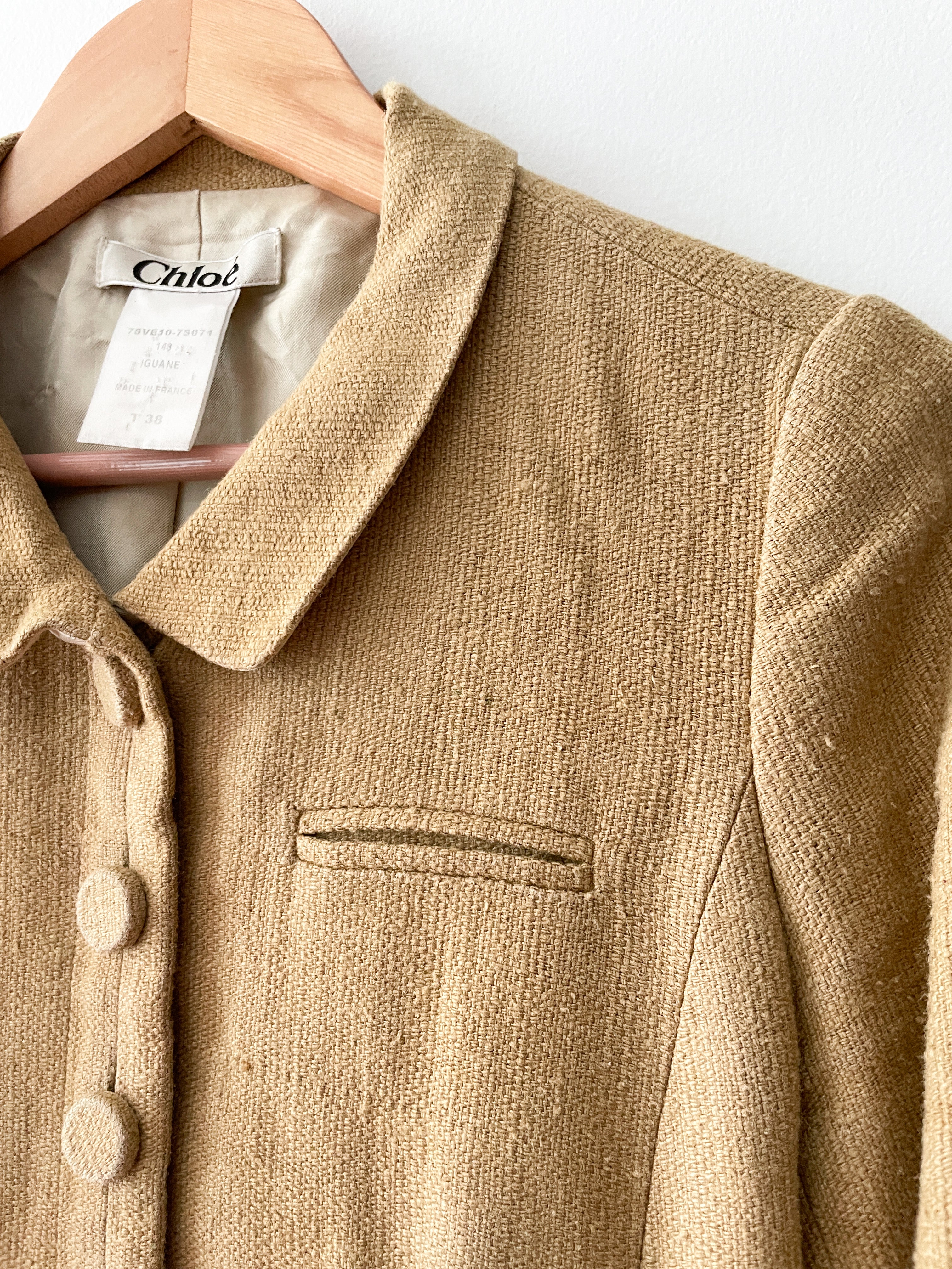 2000s Y2K Designer Chloé Made in France Crop Linen & Silk Blazer