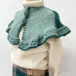 1970s Handknit Green Capelet with Cute Giant Buttons