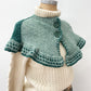 1970s Handknit Green Capelet with Cute Giant Buttons