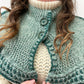 1970s Handknit Green Capelet with Cute Giant Buttons