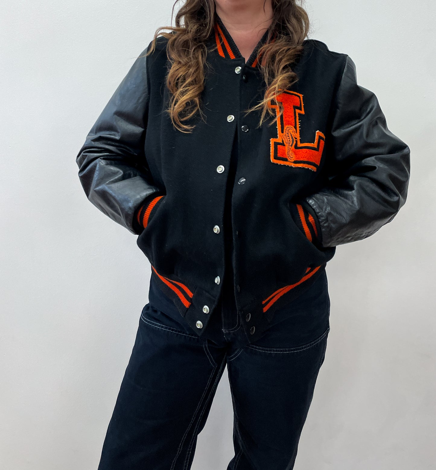 1960s Vintage Leo High School Black and Orange Letterman Jacket