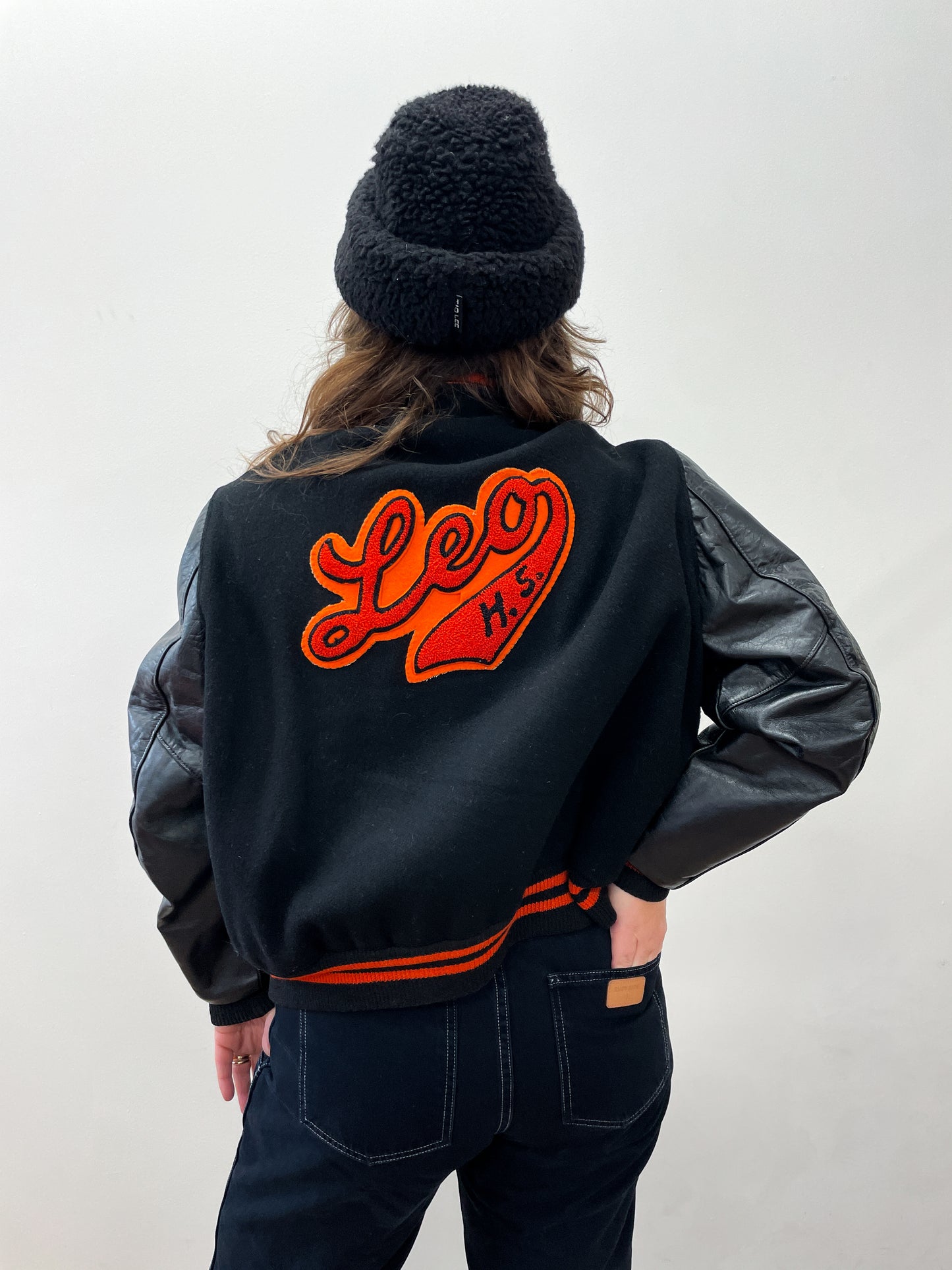 1960s Vintage Leo High School Black and Orange Letterman Jacket