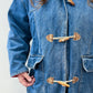 1990s Vintage Wooden Toggle Denim Chore Coat Jacket With Vintage Fabric Patches