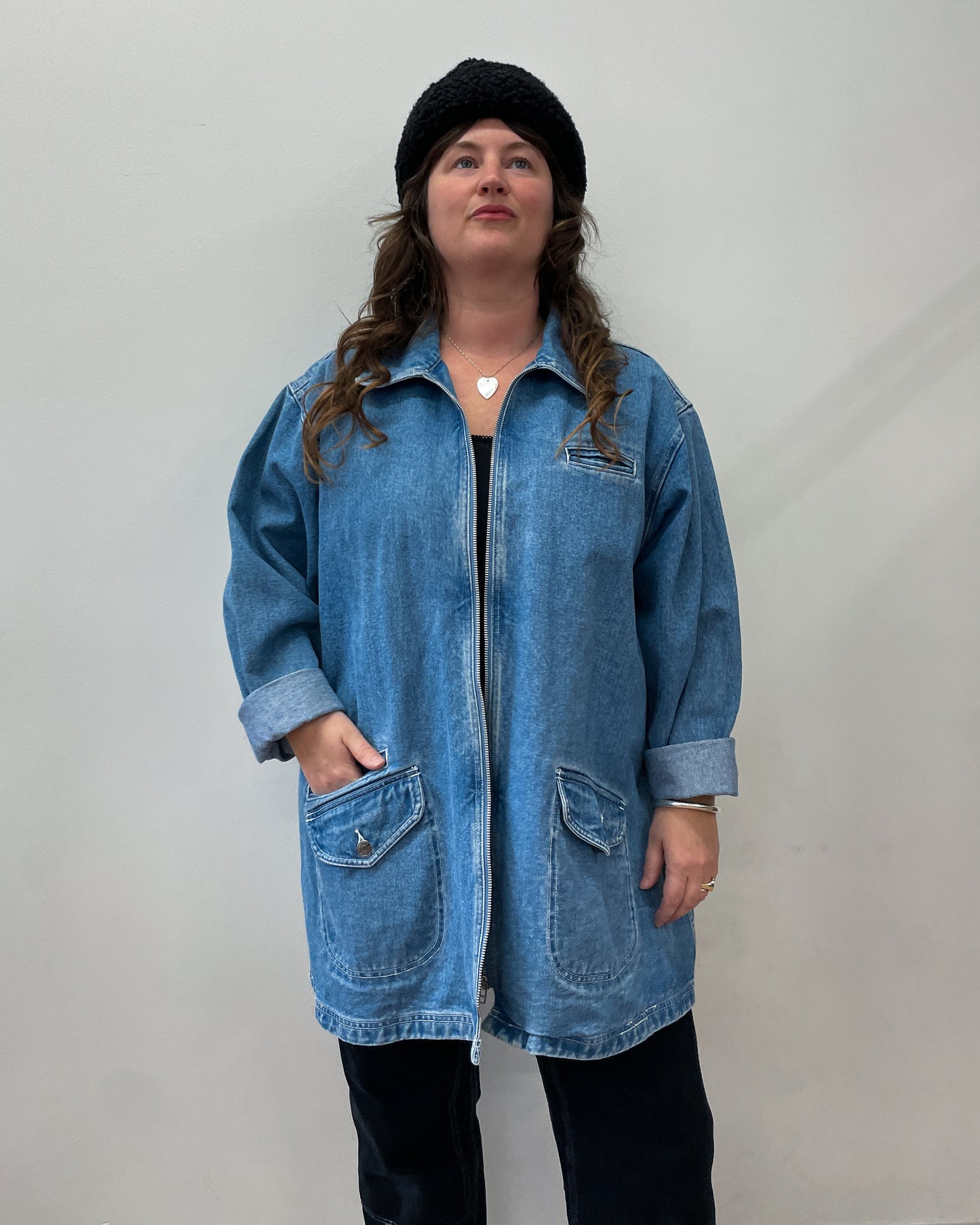 1990s Zip Front 100% Cotton Jean Chore Coat Jacket by Cherokee