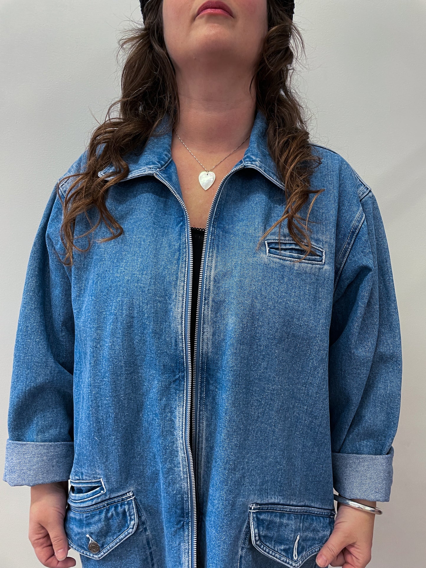 1990s Zip Front 100% Cotton Jean Chore Coat Jacket by Cherokee