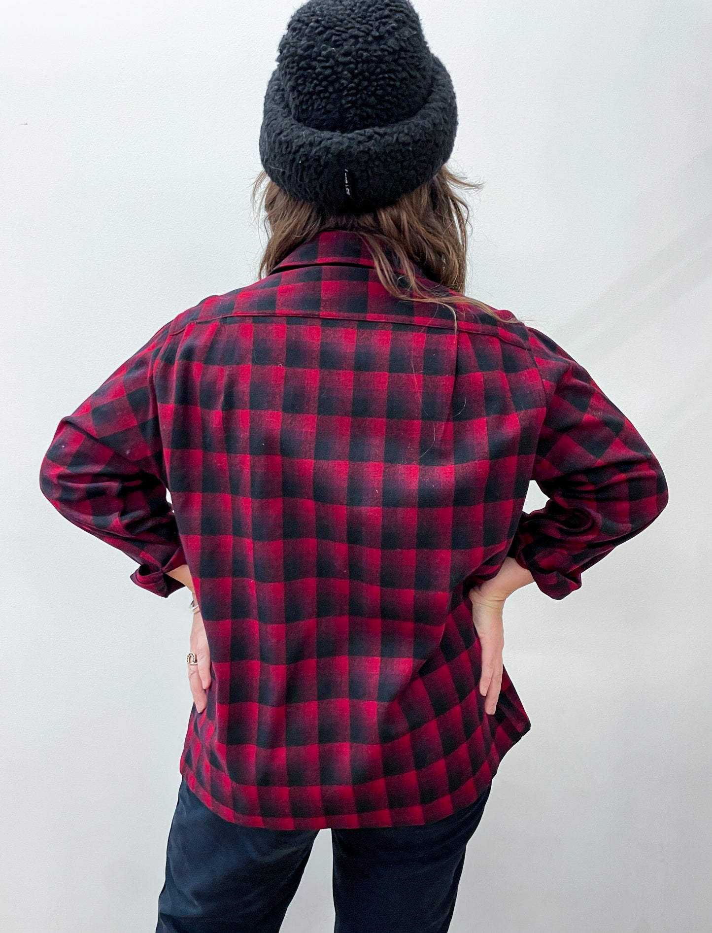 1950s Vintage Pendleton Red Shadow Plaid Flannel Button Down