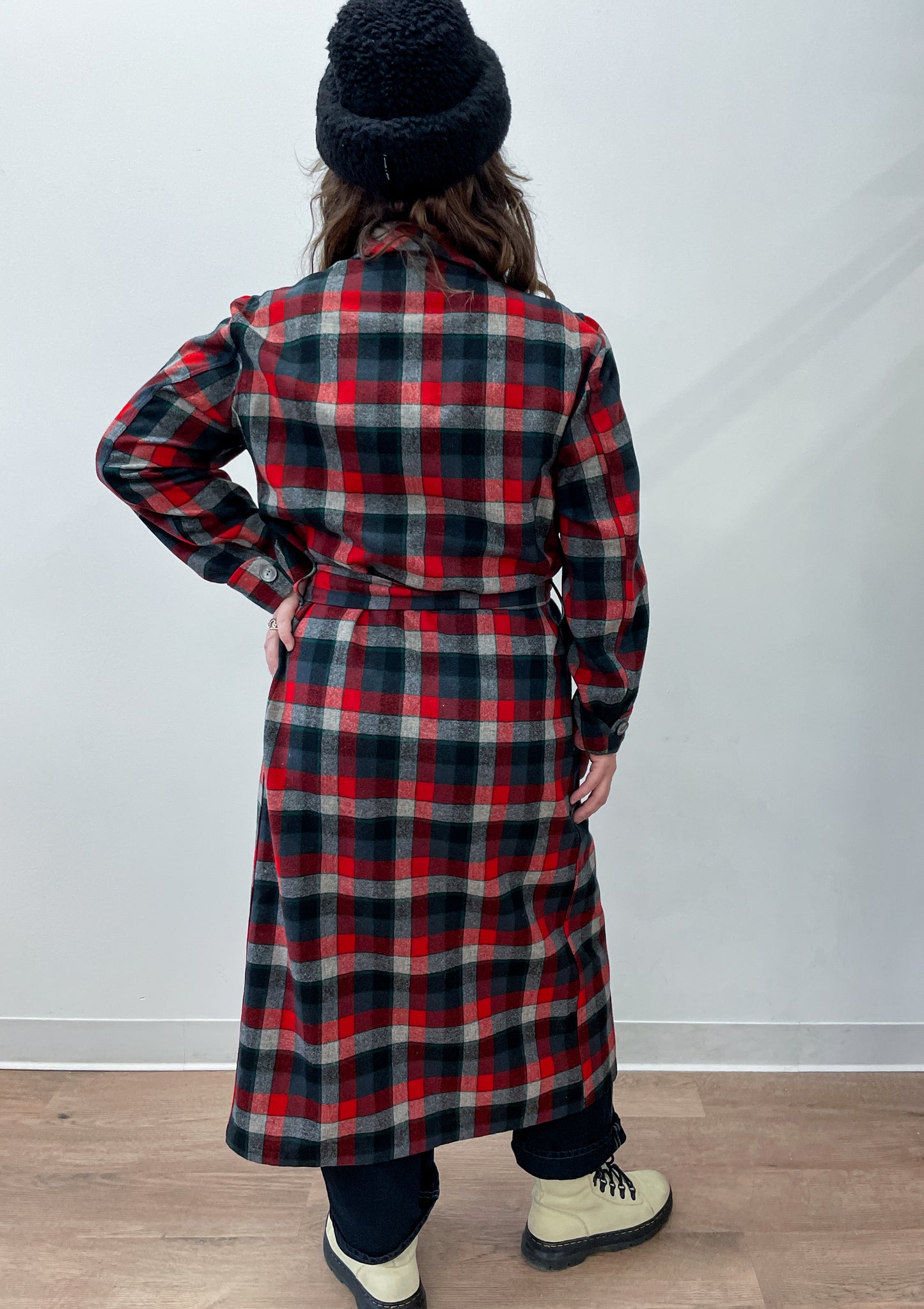 1940s - early 1950s Vintage Pendleton Woolen Mills Red Gray Wool Plaid Long Robe
