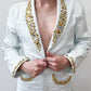 1980s Vintage Bedazzled White Leather 2 Piece Rockstar Set by Dangerous Threads