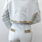 1980s Vintage Bedazzled White Leather 2 Piece Rockstar Set by Dangerous Threads