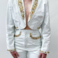 1980s Vintage Bedazzled White Leather 2 Piece Rockstar Set by Dangerous Threads