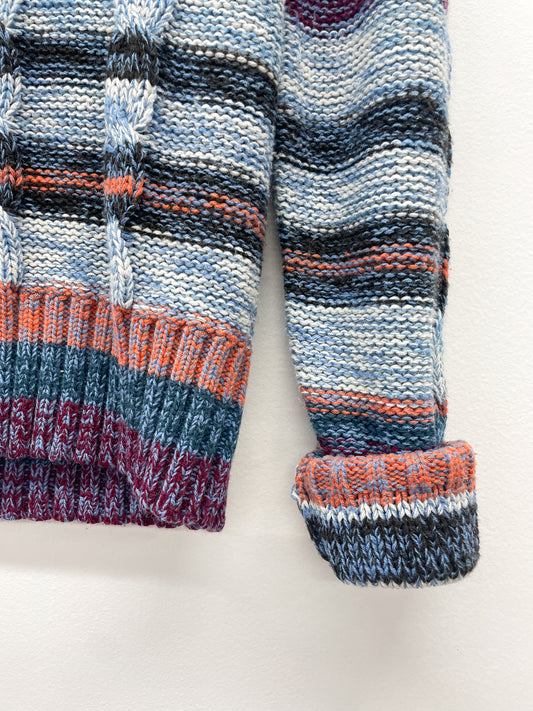 1970s Vintage Space Dye Chunky Cable Knit V-Neck